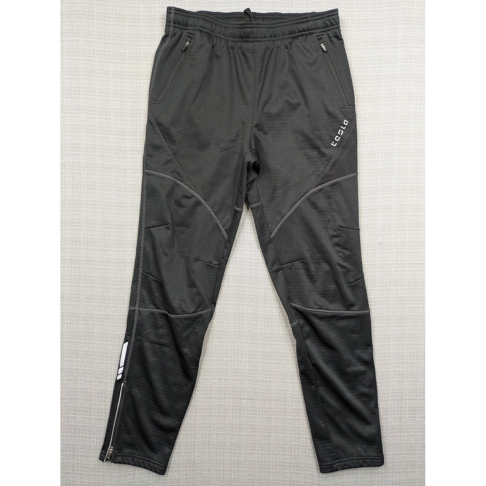Tesla Pants Mens Medium Black Fleece Lined Track Zip Pocket Reflective Athletic